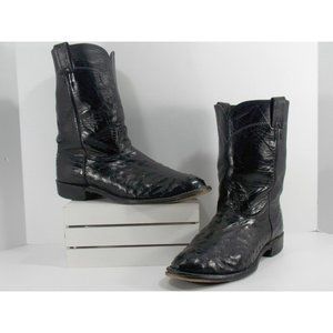 LARRY MAHAN Black Ostrich Quill Boots Roper Style Men's size 9.5D 56101